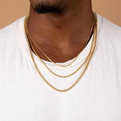 MENS 14K Gold Round Box Chain Necklace