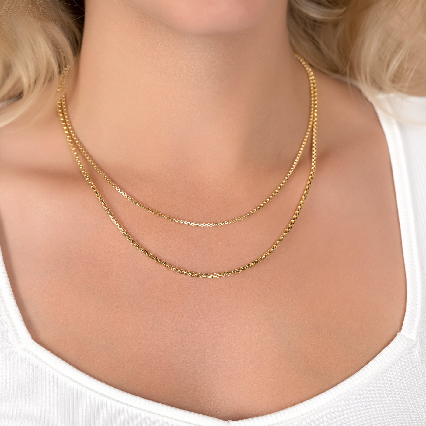 MENS 14K Gold Round Box Chain Necklace