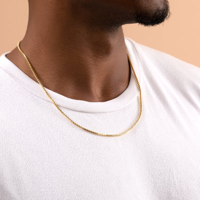 MENS 14K Gold Round Box Chain Necklace