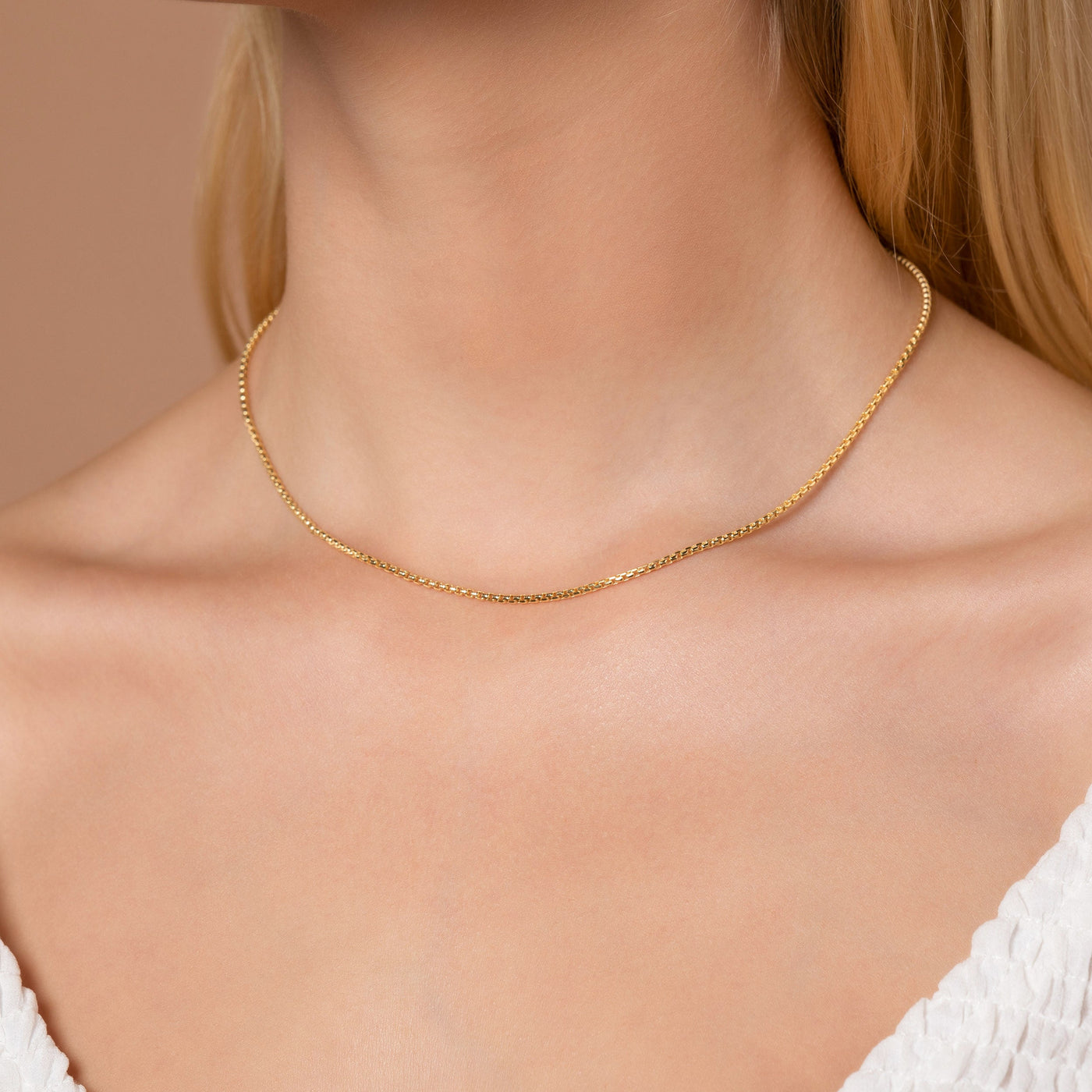 14K Gold Round Box Chain Necklace