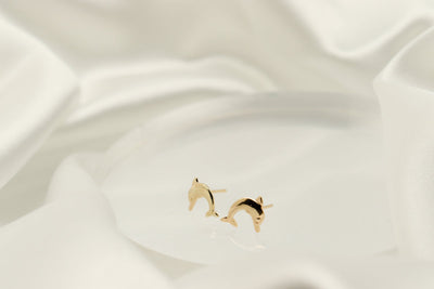 14K Gold Dolphin Small Stud Earrings