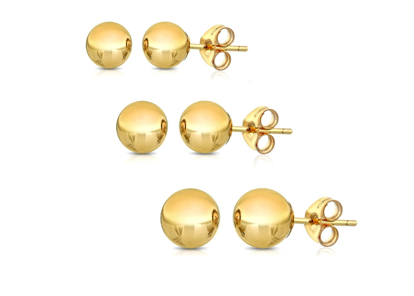 14K GOLD BALL STUD EARRINGS (3-PAIR-PACK)