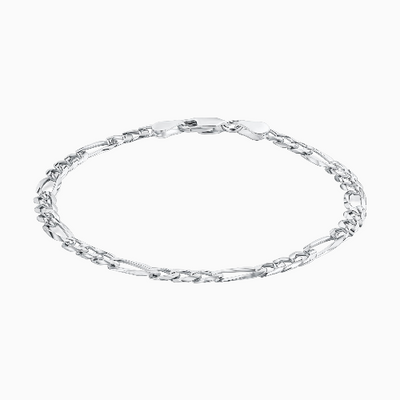 Sterling Silver Italian 4MM or 5MM Italian Solid Figaro Link 3+1 Chain Bracelet