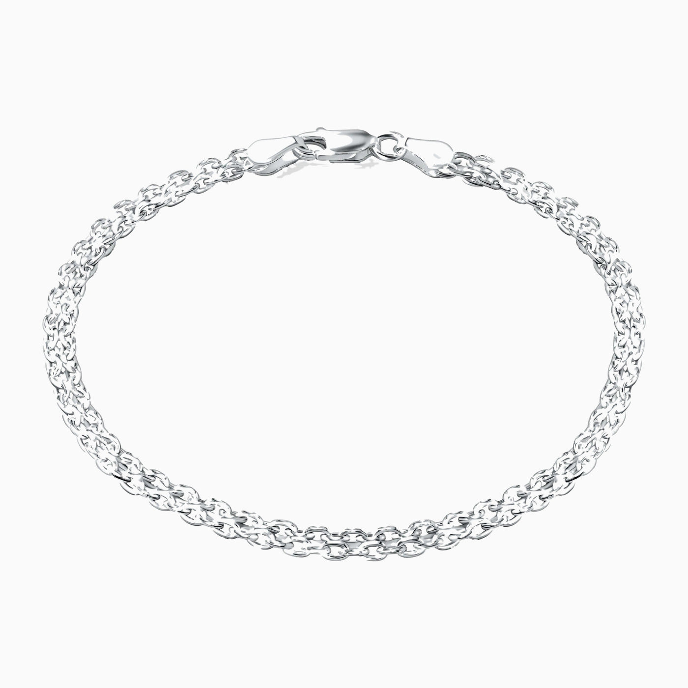 Sterling Silver Italian 3.5mm Bismark Mesh Link Chain Bracelet for Women, Made in Italy