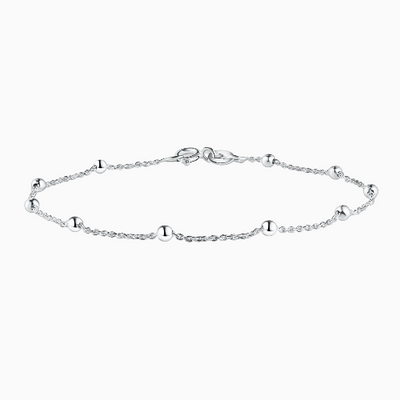 Sterling Silver Beaded Ball Chain Station Bracelet