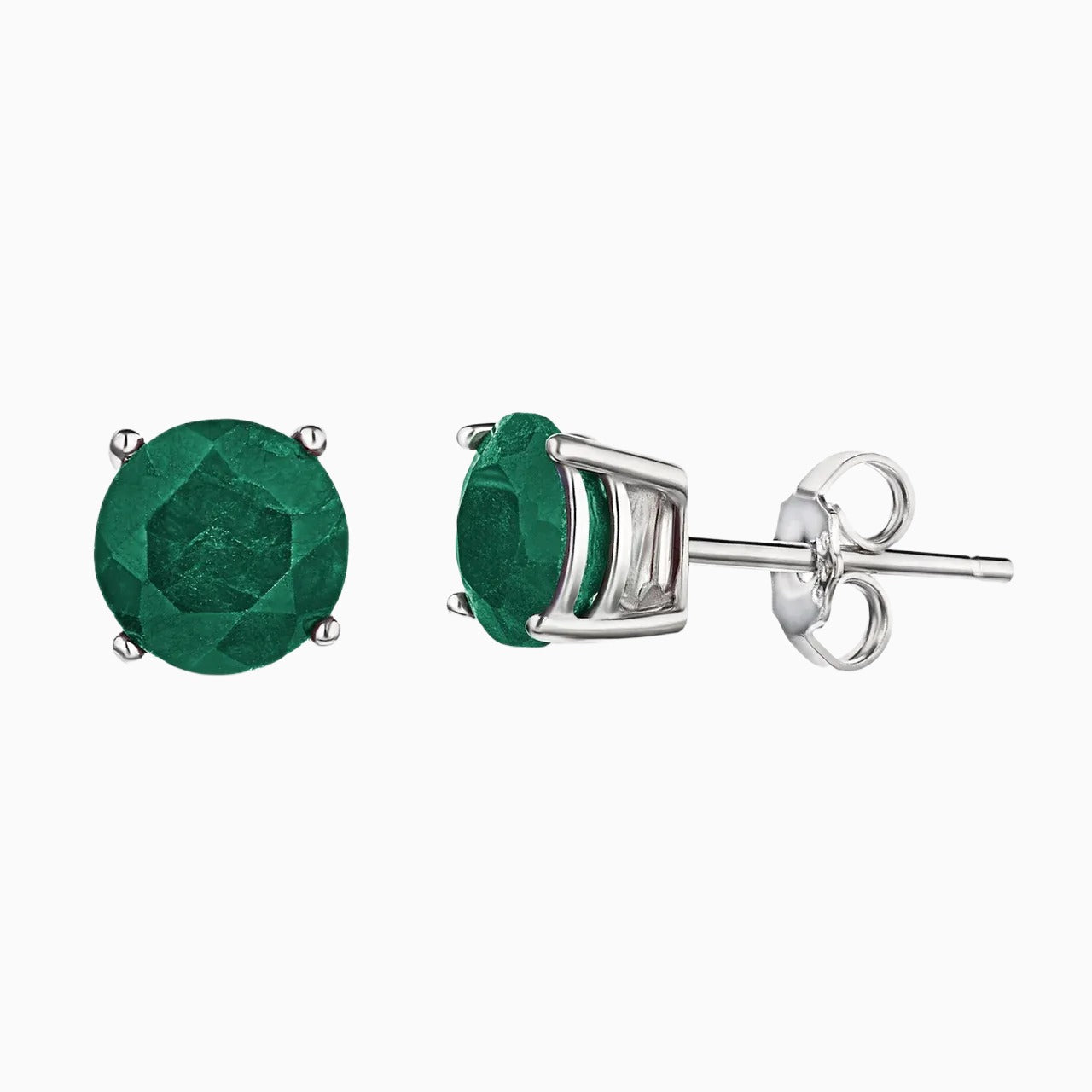 Silver Emerald Stud Earrings