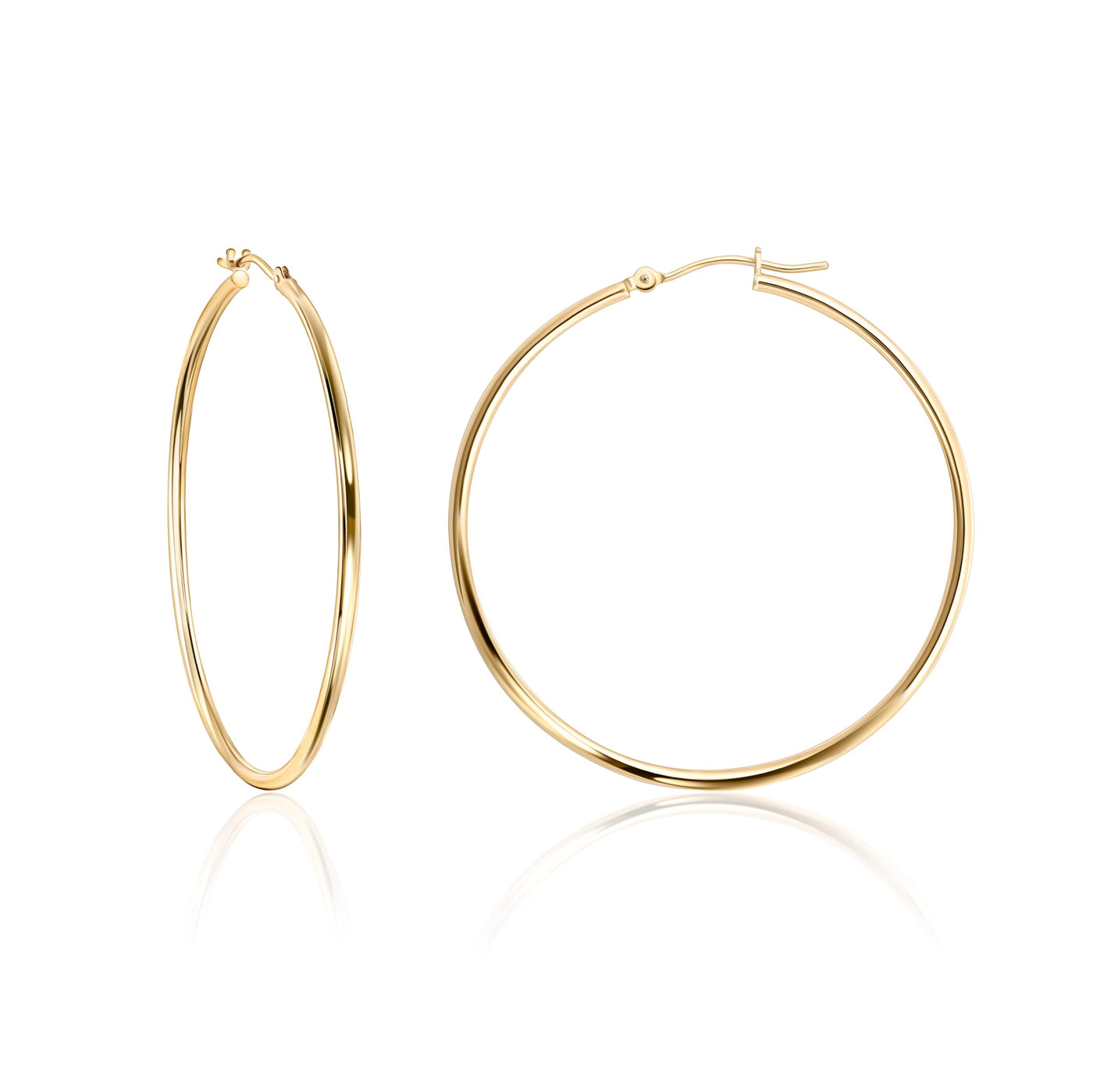 14K Yellow Gold Classic Shiny Polished Round Hoop Earrings - 1.5mm tube