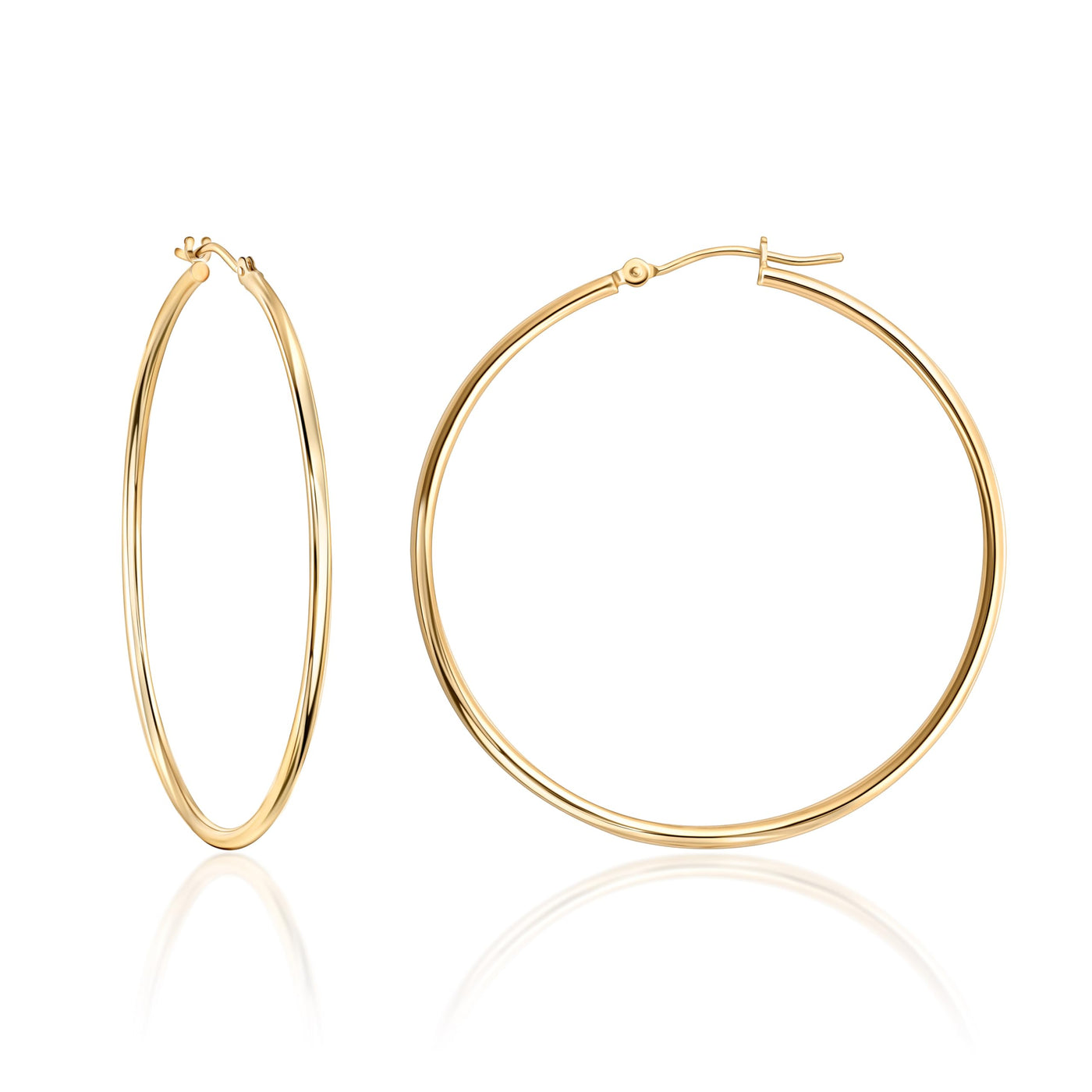 14K Yellow Gold Classic Shiny Polished Round Hoop Earrings - 1.5mm tube