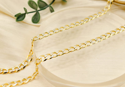 Gold over Sterling Silver Two Tone Diamond Cut Cuban Chains