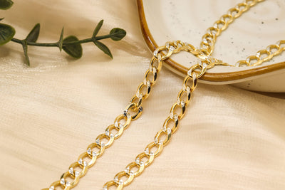 Gold over Sterling Silver Two Tone Diamond Cut Cuban Chains