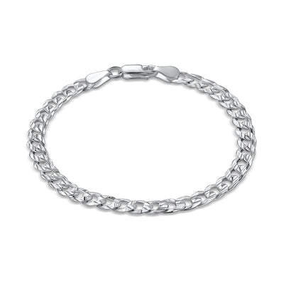 Sterling Silver Italian 4MM or 5MM Italian Solid Cuban Link Curb Chain Bracelet