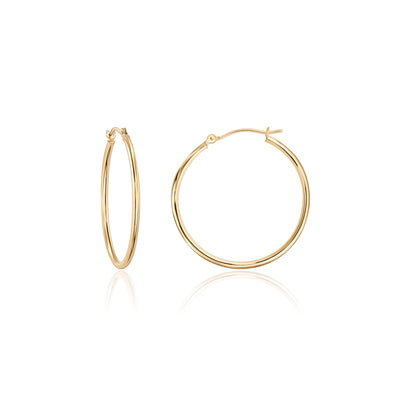 14K Yellow Gold Classic Shiny Polished Round Hoop Earrings - 1.5mm tube