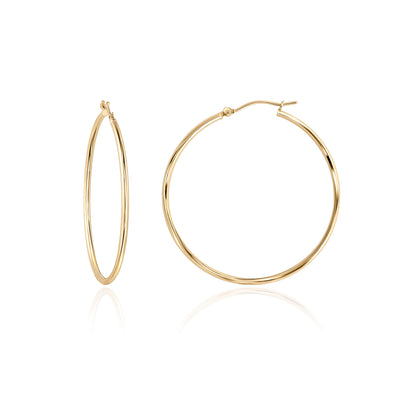 14K Yellow Gold Classic Shiny Polished Round Hoop Earrings - 1.5mm tube