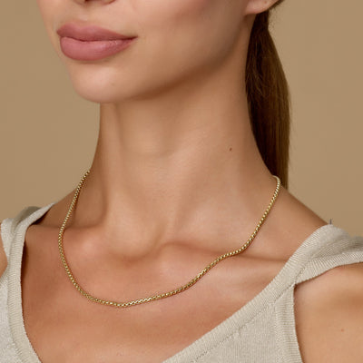 14K Gold Round Box Chain Necklace