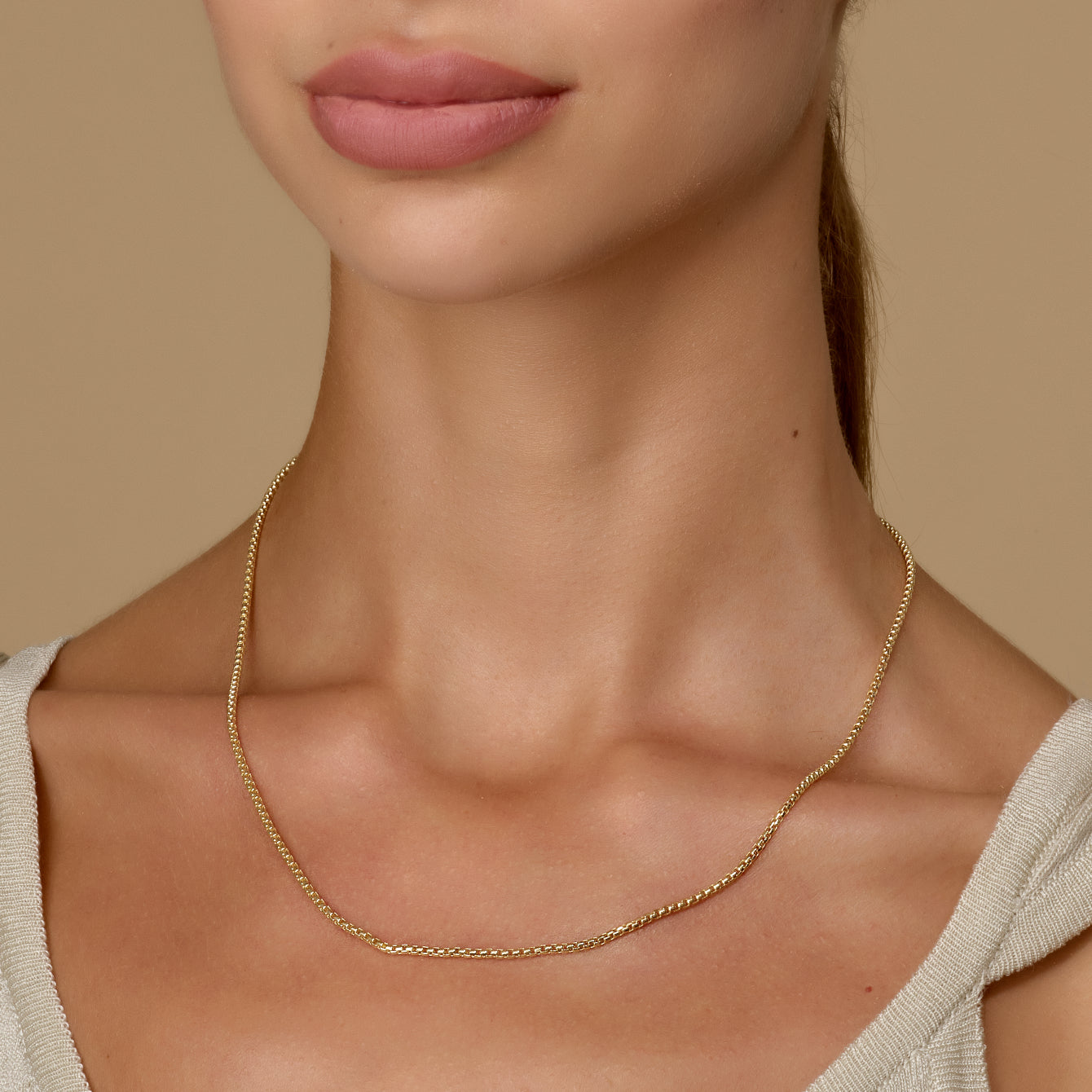 14K Gold Round Box Chain Necklace