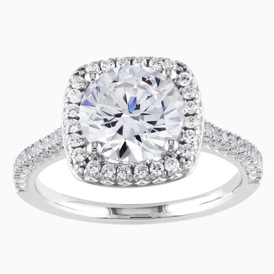 Silver Cushion Cut Halo Solitaire Ring