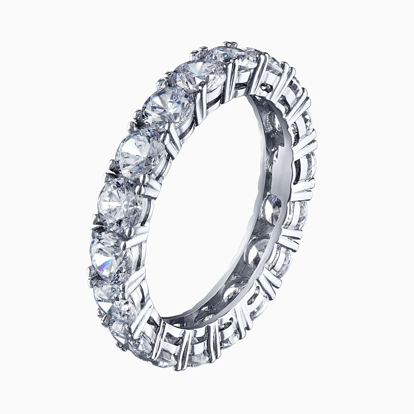 White Round Cut Silver Eternity Ring