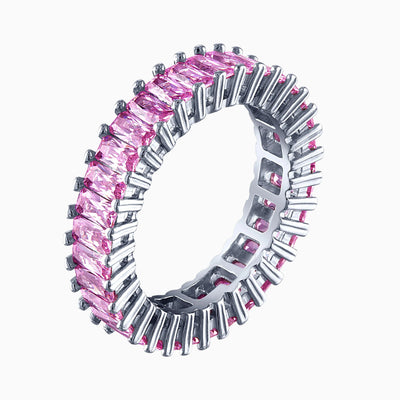 Pink Baguette Silver Eternity Ring