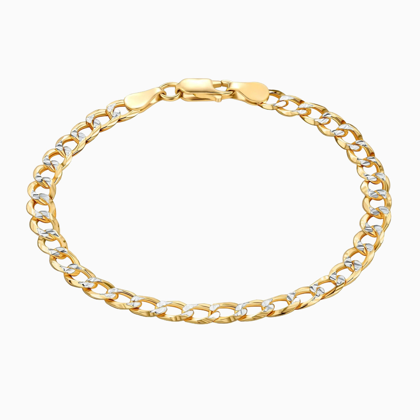 18K Gold Over Sterling Silver Italian 5MM Solid Pave Diamond Cut Curb Link Cuban Chain Bracelet