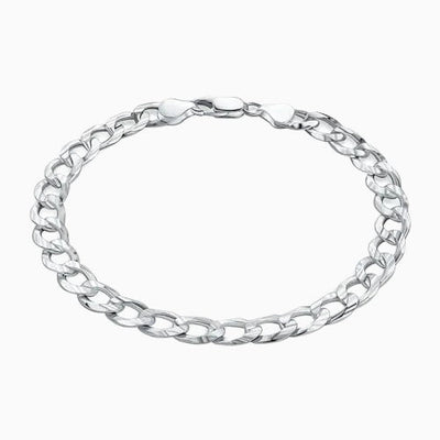 Sterling Silver Italian Solid 8mm Diamond-Cut Cuban Link Curb Chain Bracelet Made in Italy