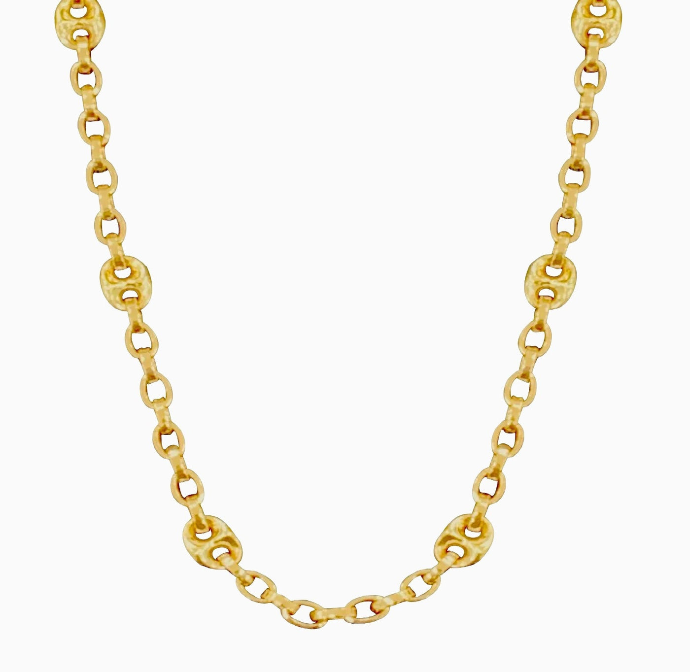 10K Gold Puff Mariner + Anchor Chain Necklace