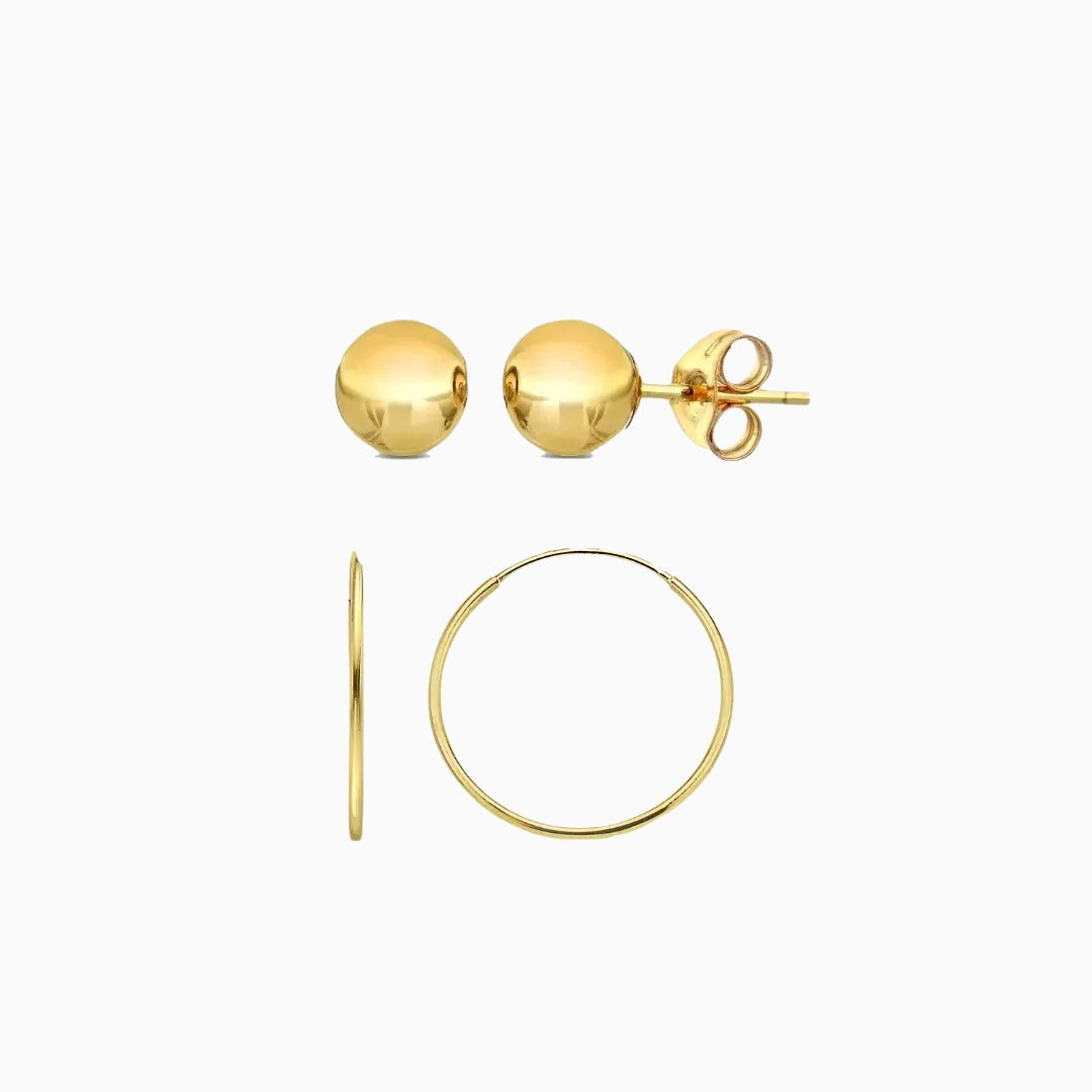 14K Gold Ball Earrings & Endless Hoop Set