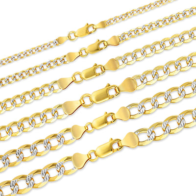 Gold over Sterling Silver Two Tone Diamond Cut Cuban Chains