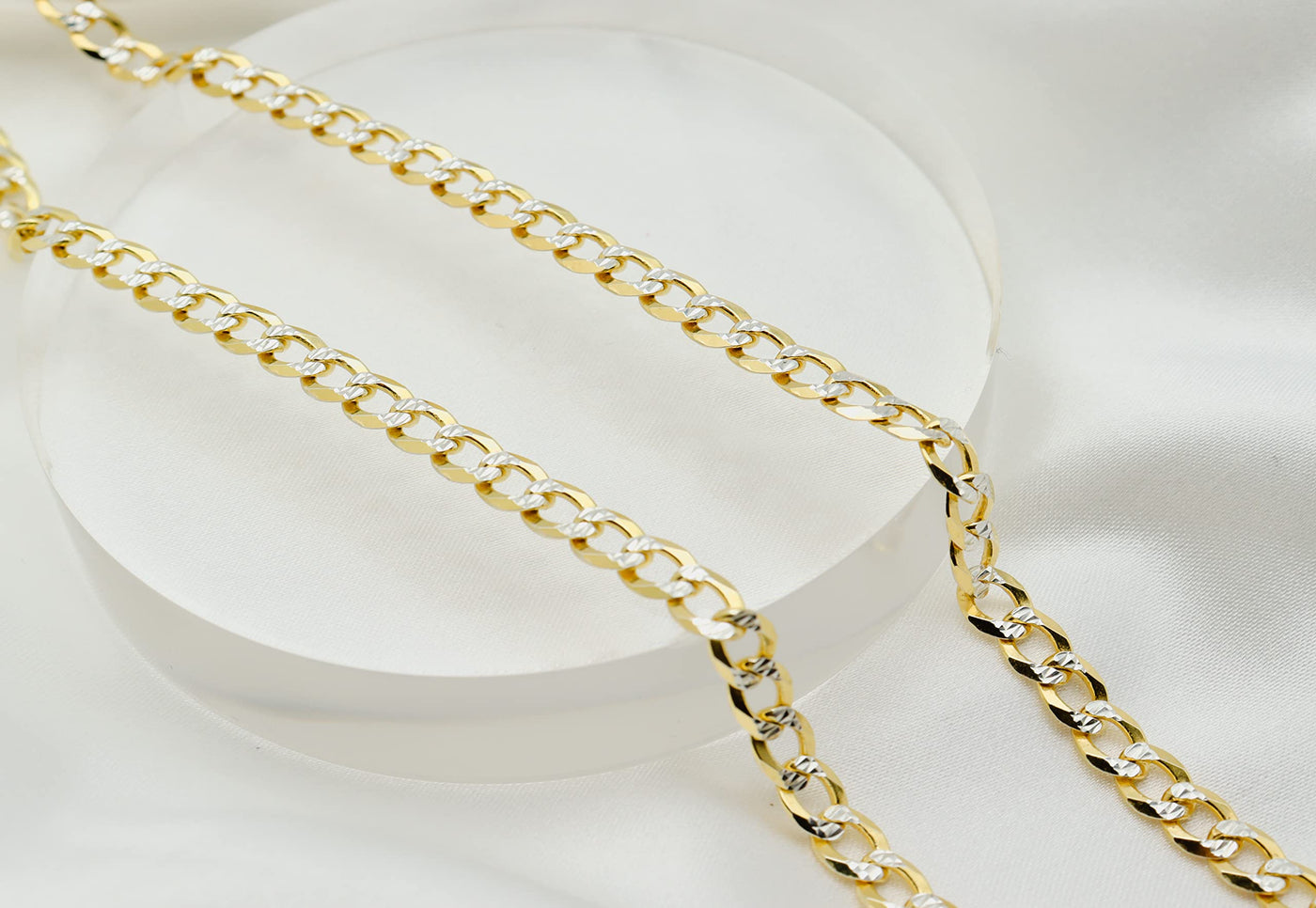 Gold over Sterling Silver Two Tone Diamond Cut Cuban Chains