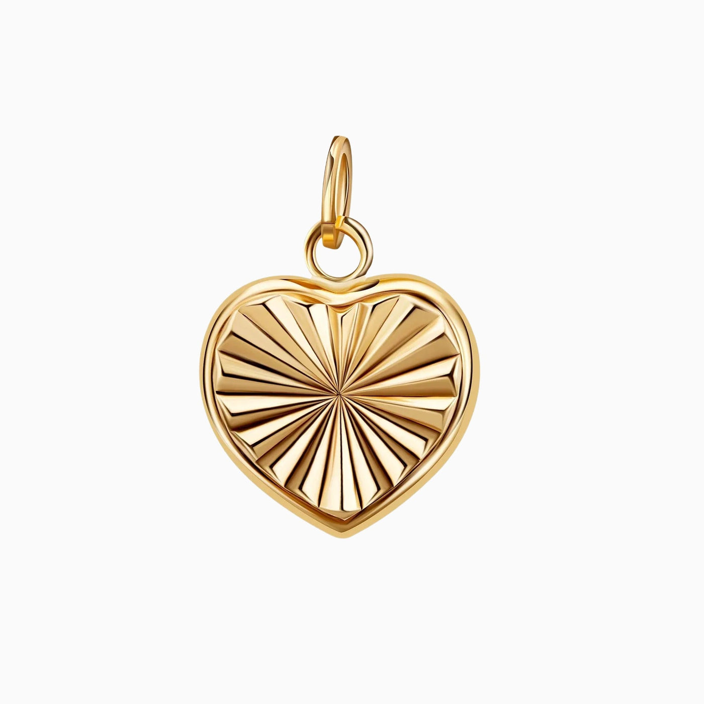 14K Solid Gold Heart Diamond Cut Charm Pendant