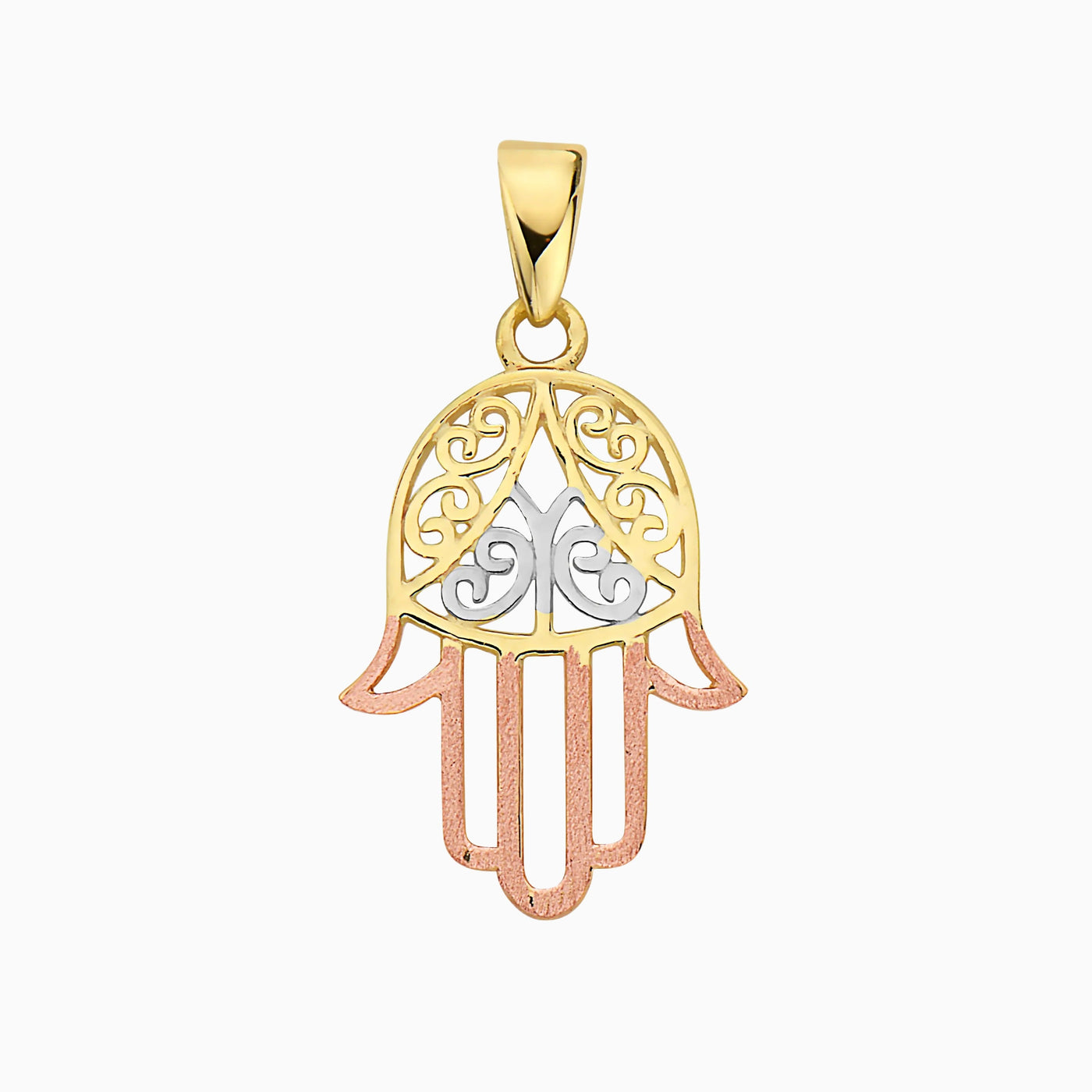 14K Gold Three-Toned Hamsa Hand Pendant