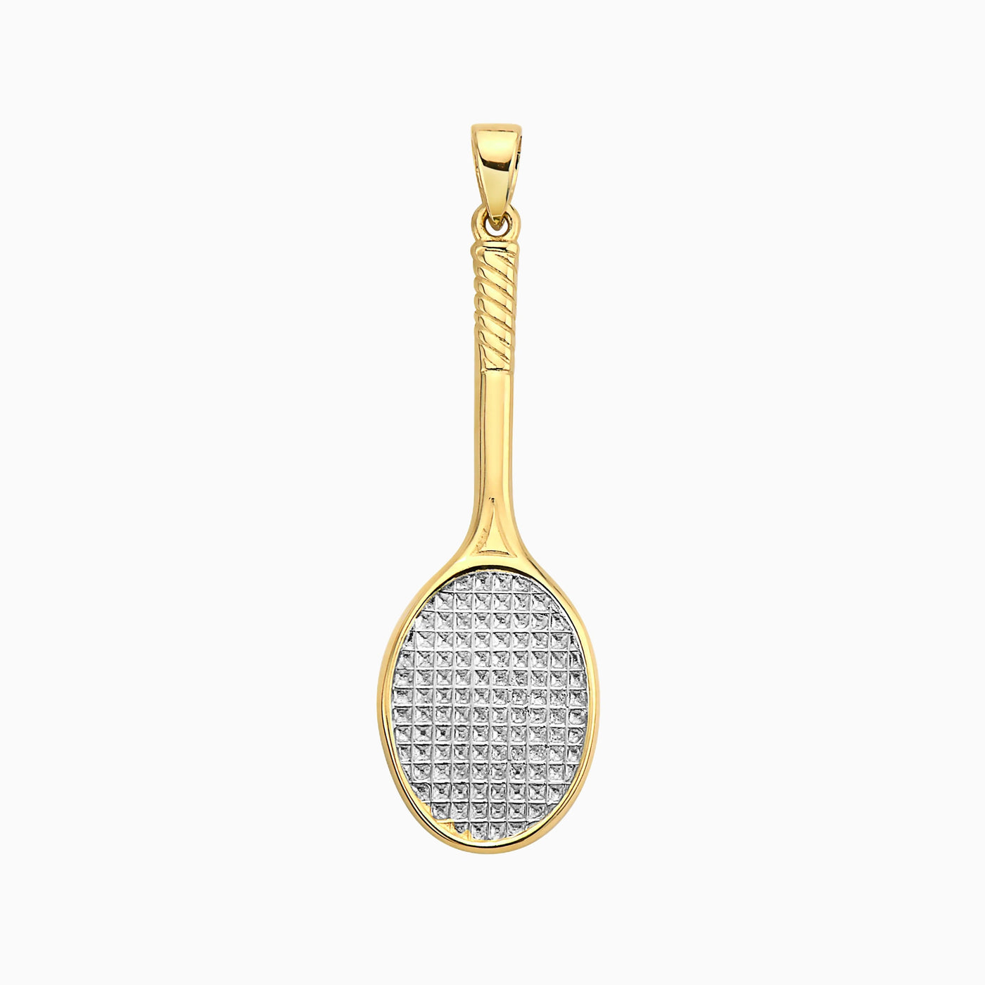 14K Two Toned Gold Daimond Cut Tennis Racket Pendant