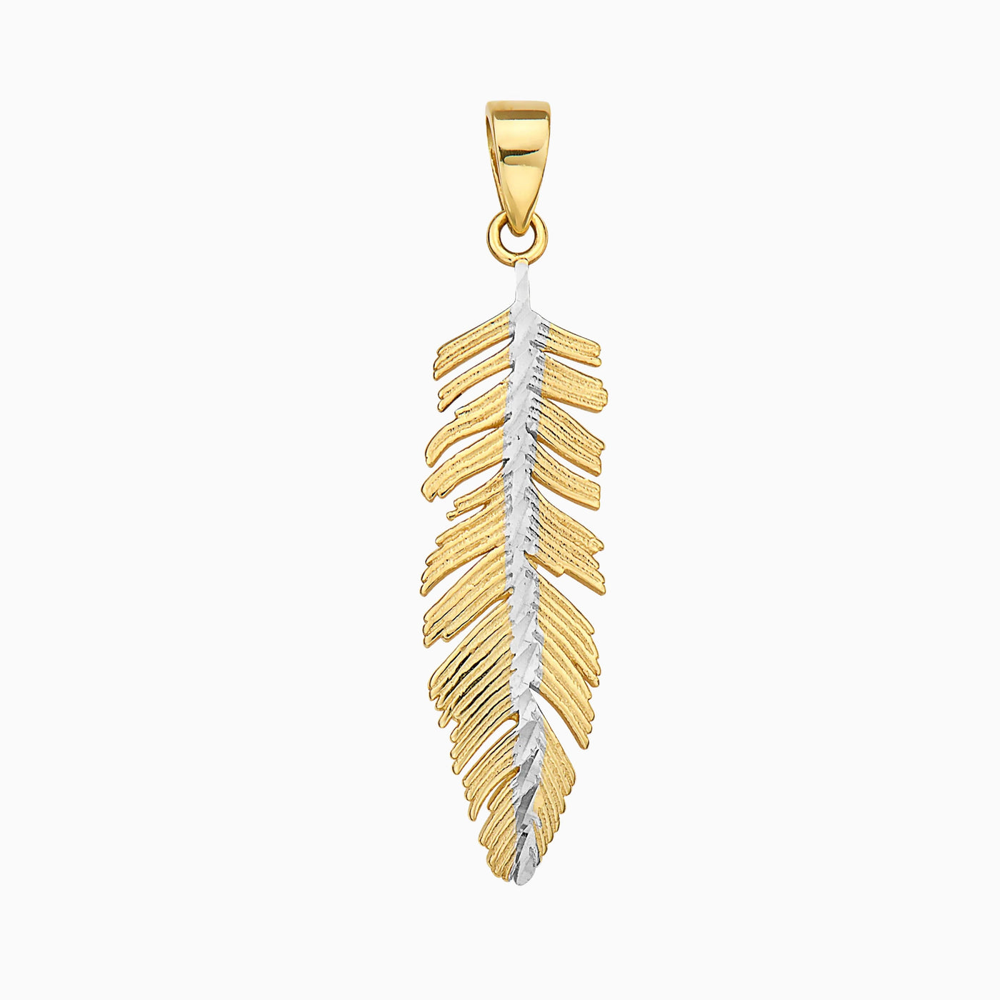 14K GOLD TWO-TONED FEATHER PENDANT