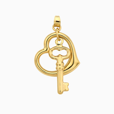 14K Gold Heart and Key Charm Pendant