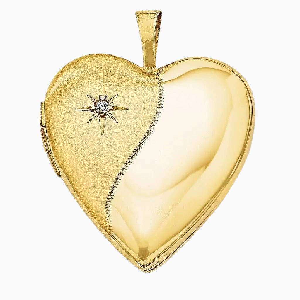 14K Gold Double Finish Starburst Heart Locket