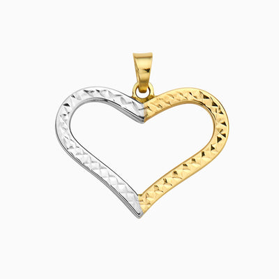 14K Two Toned Gold Half WG Half Gold Diamond Cut Heart Pendant