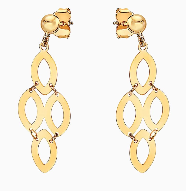 14K Gold Flat Chandelier Dangle Earrings