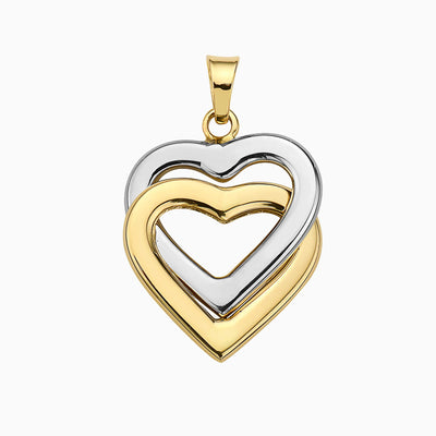 14K Gold Two Toned Double Heart Dainty Love Pendant