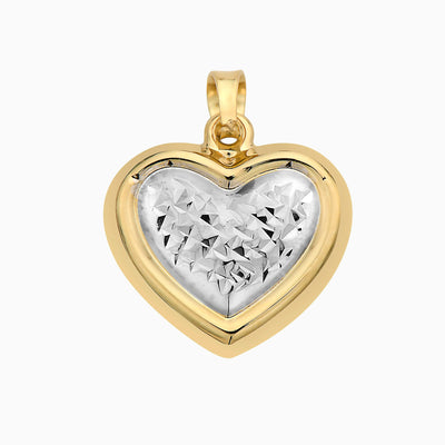 14K Gold Two Toned Diamond Cut Heart Pendant