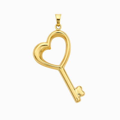 14K Gold Cute and Dainty Heart Shape Key Pendant