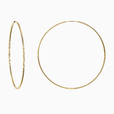 14K Solid Gold Round Endless Hoop Earrings