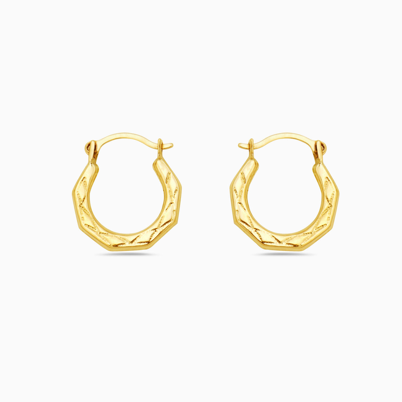 Solid Gold Oval Fancy Design Mini Hoop Earrings