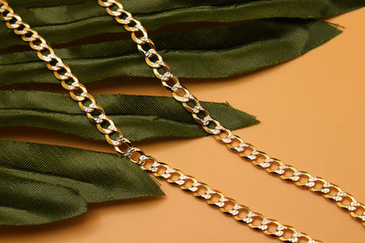 Gold over Sterling Silver Two Tone Diamond Cut Cuban Chains