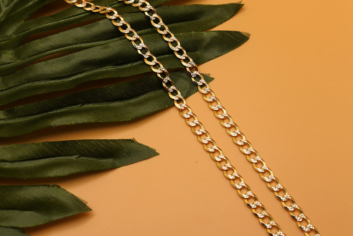 Gold over Sterling Silver Two Tone Diamond Cut Cuban Chains