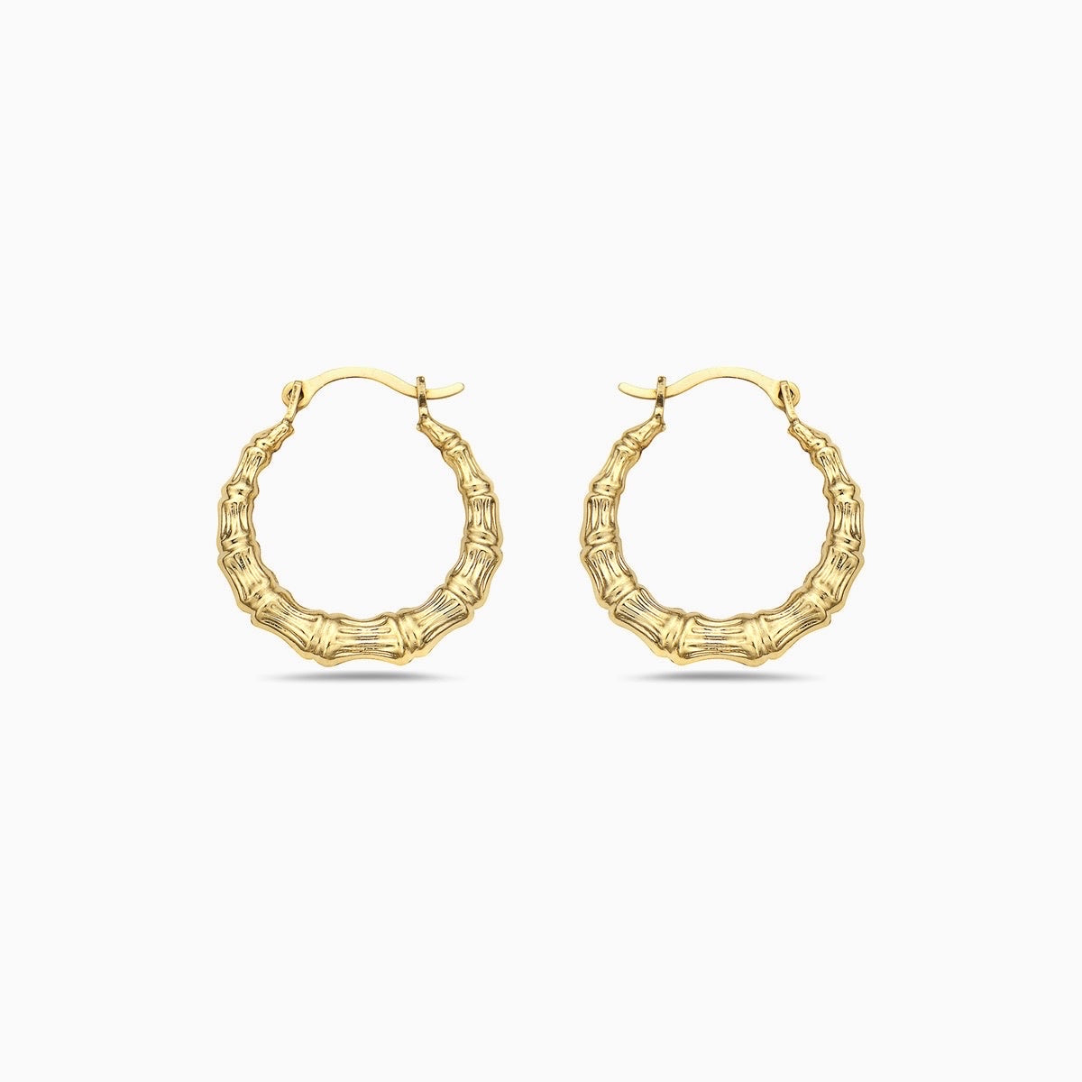 14K GOLD BAMBOO STYLE HOOP EARRINGS