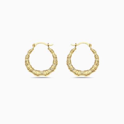 14K GOLD BAMBOO STYLE HOOP EARRINGS