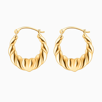 10K Gold Oval Heart Hoop Earrings