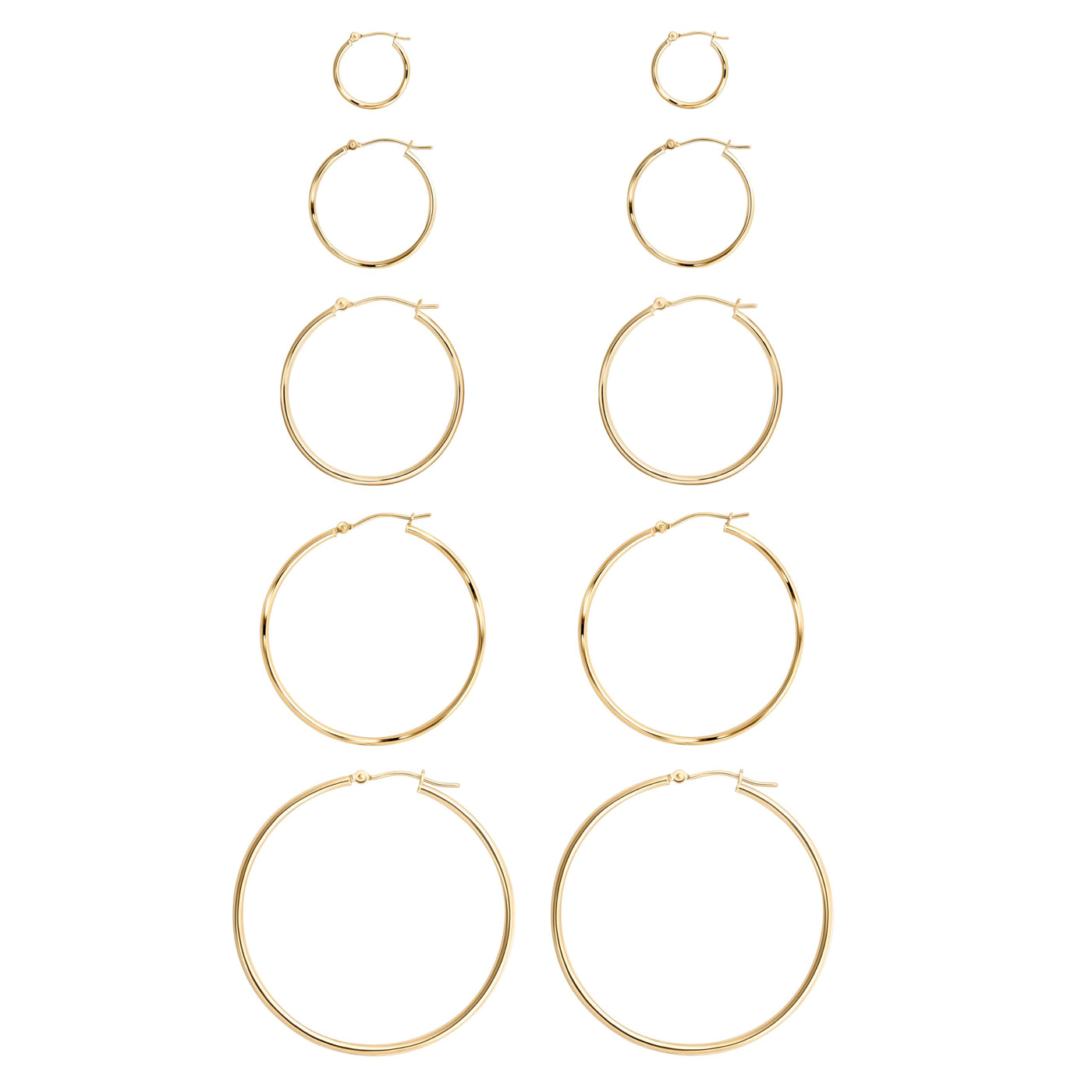 14K Yellow Gold Classic Shiny Polished Round Hoop Earrings - 1.5mm tube