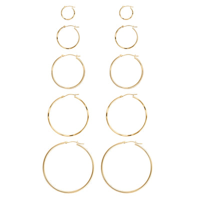 14K Yellow Gold Classic Shiny Polished Round Hoop Earrings - 1.5mm tube