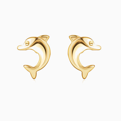 14K Gold Dolphin Small Stud Earrings