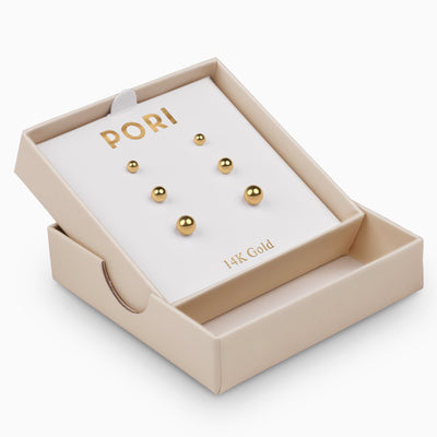 14K GOLD BALL STUD EARRINGS (3-PAIR-PACK)